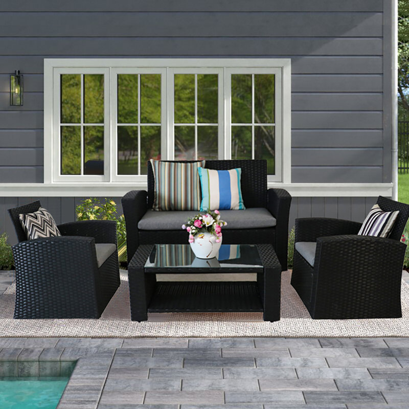 Winston Porter Outdoor Furniture B1 4Piece Cushion Pe Wicker Rattan